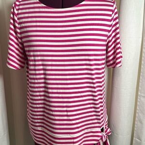 Talbots Pink and White Short Sleeve Tie Front Tee